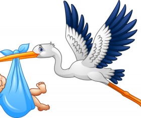Cartoon stork with cute baby vectors 04