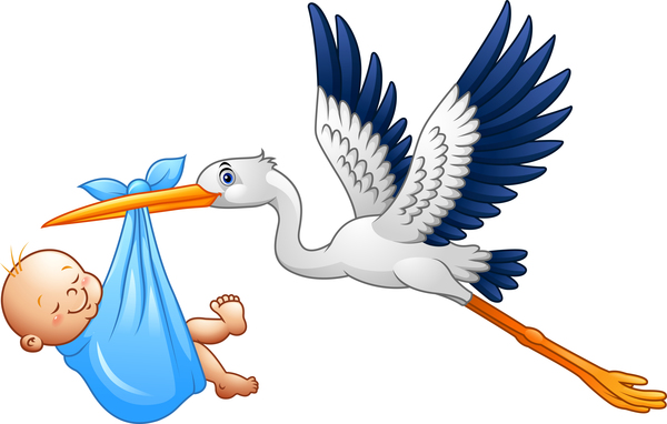 Cartoon stork with cute baby vectors 04