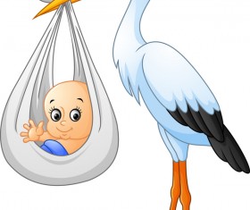 Cartoon stork with cute baby vectors 05