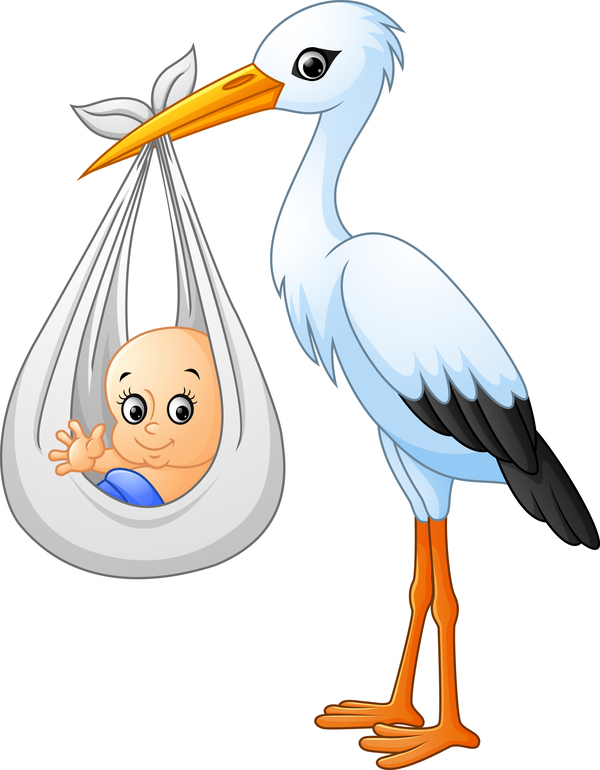 Cartoon stork with cute baby vectors 05