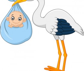 Cartoon stork with cute baby vectors 06