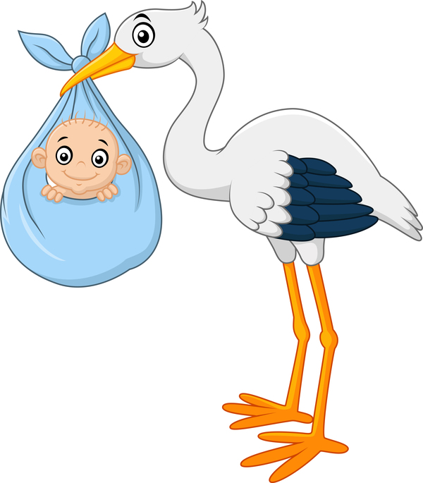 Cartoon stork with cute baby vectors 06