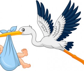 Cartoon stork with cute baby vectors 07