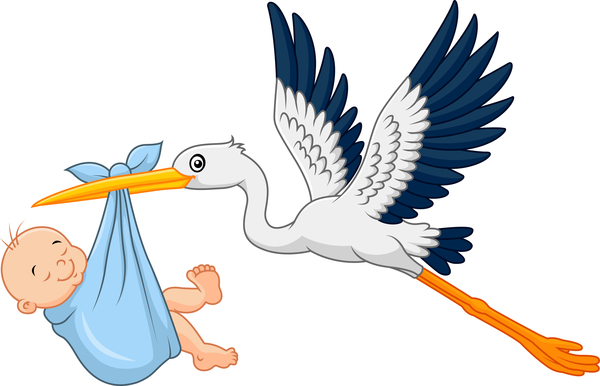 Cartoon stork with cute baby vectors 07