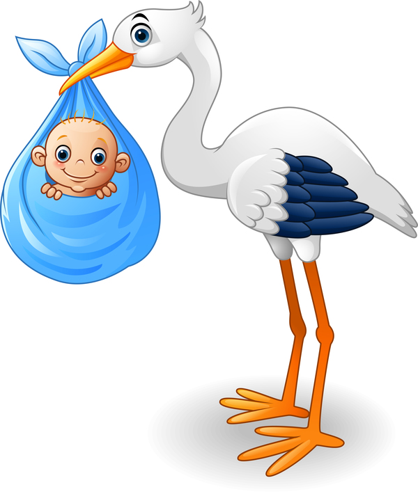 Cartoon stork with cute baby vectors 08