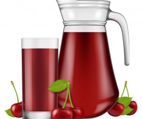 Cherry juice with glass cup vectors