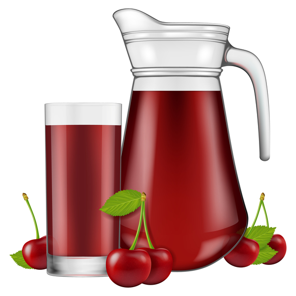 Cherry juice with glass cup vectors