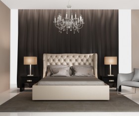 Chic bedroom with bedside lamp and chandelier HD picture