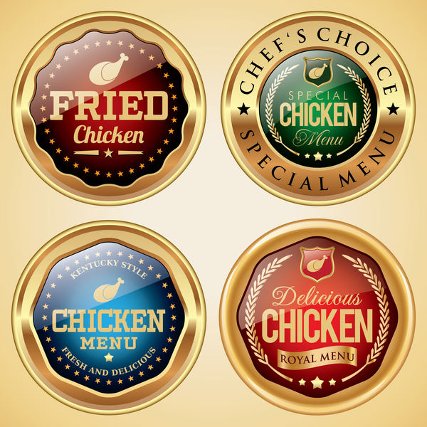 Chicken menus badge golden vector