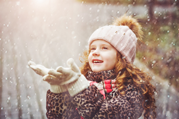 Children in winter outdoor snow Stock Photo