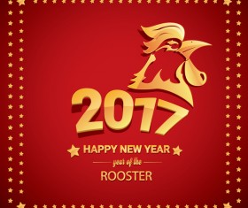 Chinese New Year 2017 with Rooster and red background vector 07