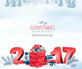 Chistmas holiday background with 2017 and red sack vector