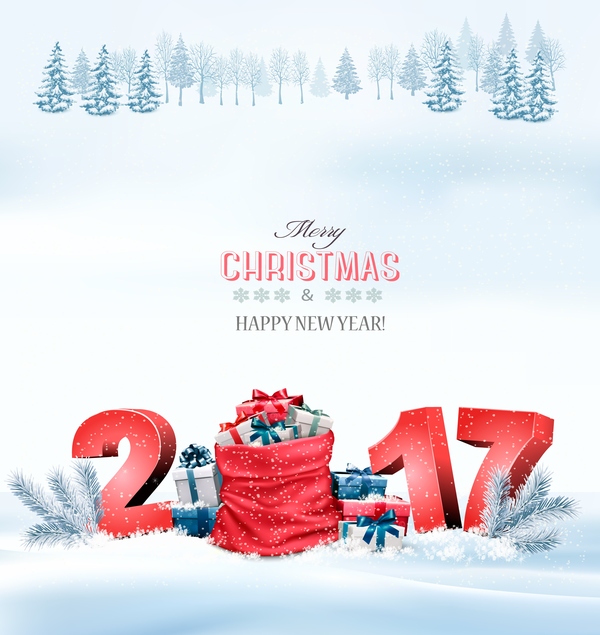 Chistmas holiday background with 2017 and red sack vector