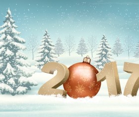 Chistmas holiday background with winter tree and 2017 vector