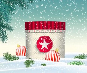 Chrishtmas gift box with winter snow background vector 05