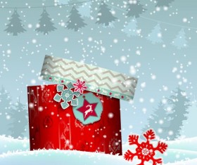 Chrishtmas gift box with winter snow background vector 06