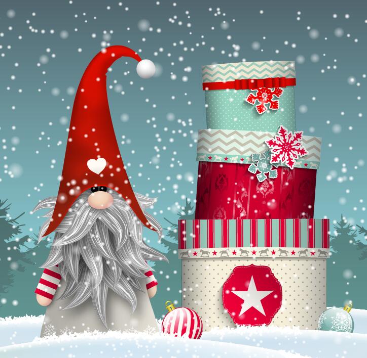 Chrishtmas gift with santa and winter background vector