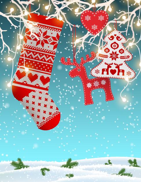 Chrishtmas snow background with light bulb and gift vector