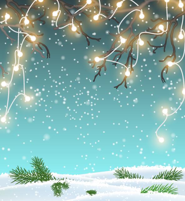 Chrishtmas winter background with light bulb vector 02