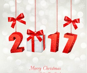 Christmas background with 2017 with gift box vector