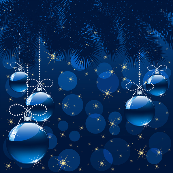 Christmas background with blue balls vector material free download