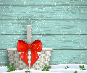 Christmas background with wooden wall and red bow vector