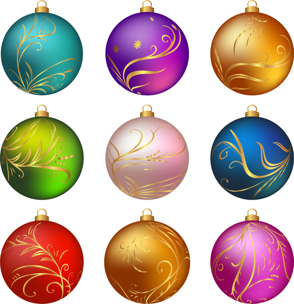 Christmas ball with golden decor floral vector free download