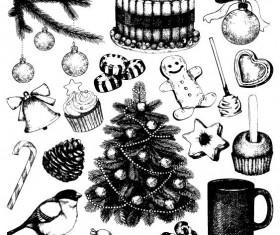 Christmas baubles decor hand drawing vector 02