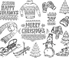 Christmas baubles decor hand drawing vector 03