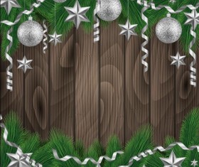 Christmas baubles frame with wood background vector