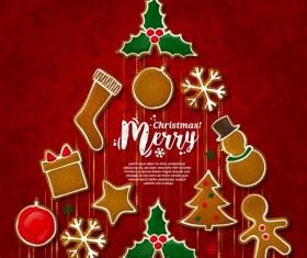 Christmas baubles with red xmas card vector