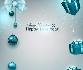 Christmas card with gift box and bow baubles vector
