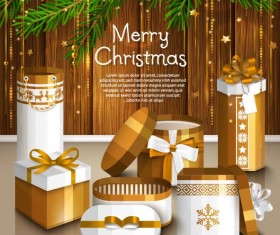 Christmas gift box with greeting card vectors
