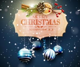 Christmas label card with decor ball vector