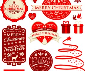 Christmas labels with badge and ribbon vector