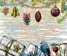 Christmas retro template hand drawn vector 06