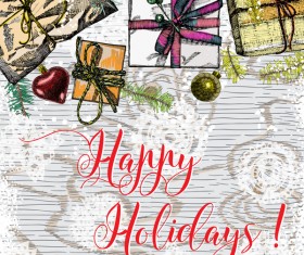 Christmas retro template hand drawn vector 10