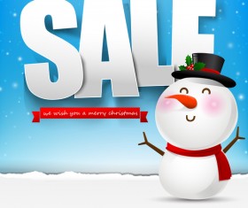 Christmas sale poster text with snowman vector 05