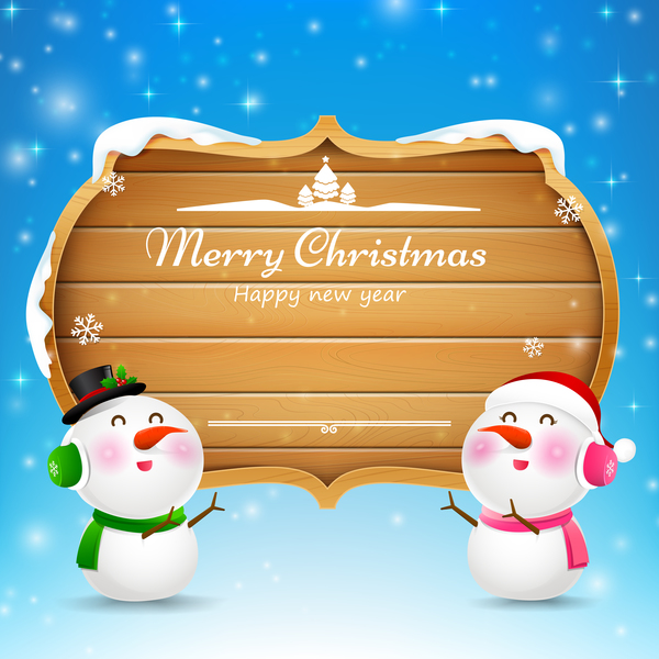Wooden sign with text merry christmas vector 01