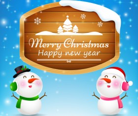 Wooden sign with text merry christmas vector 02