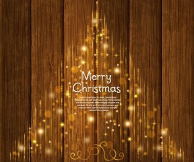Christmas vintage card with wooden background vector 01