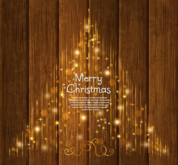Christmas vintage card with wooden background vector 01