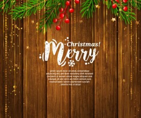 Christmas vintage card with wooden background vector 02