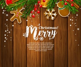 Christmas vintage card with wooden background vector 03