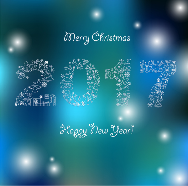 Christmas with 2017 new year blurs background vector