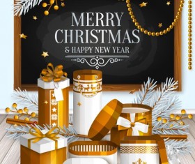 Christmas with new year gift box with blackboard background vector