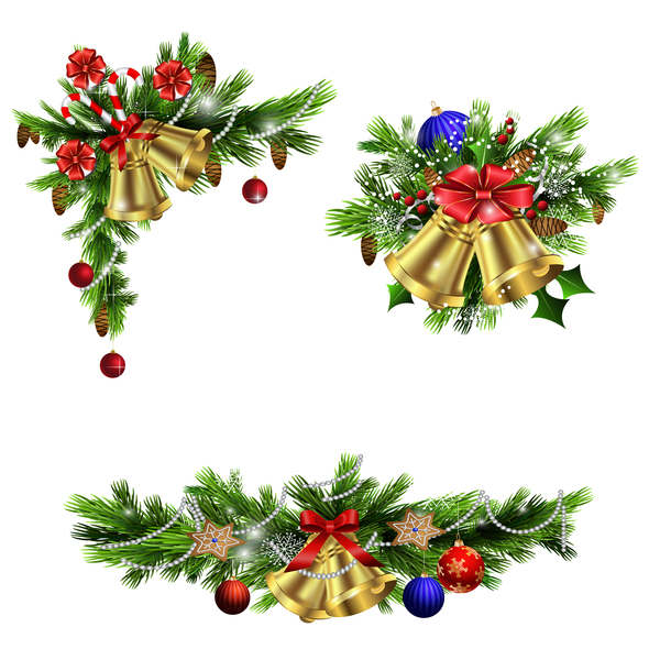 Christmass corner decorative with bell vector 02 free download