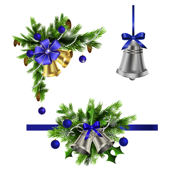 Christmass corner decorative with bell vector 03