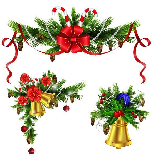 Christmass corner decorative with bell vector 05 free download