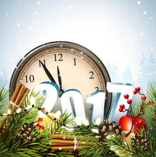 Clock with christmas card vector design